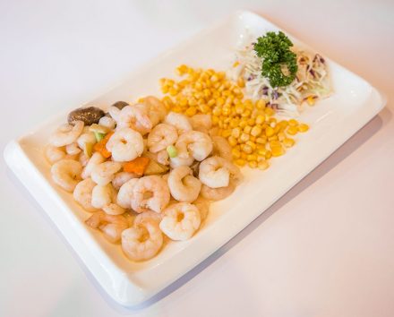 GoldenLane Dish Stir friedPrawnwithCorn 440x354 - Stir-fried Prawns with Corn