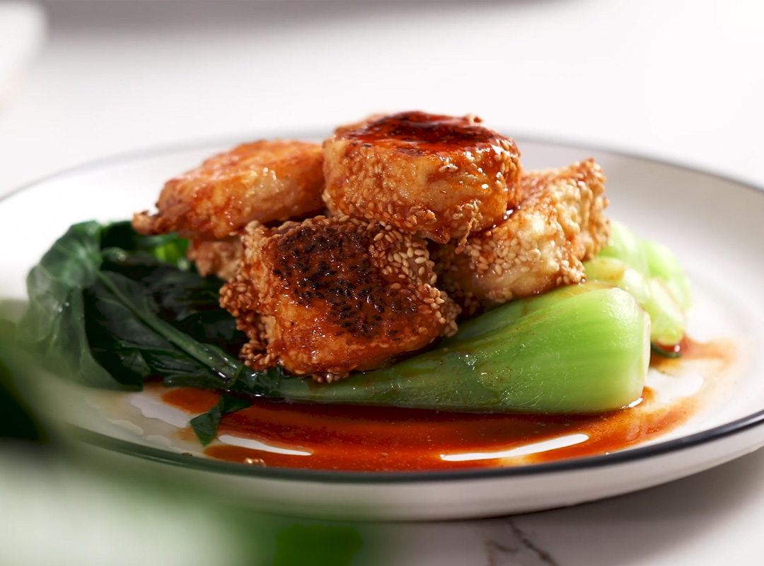 Fried Tofu on Greens with Spicy Hot Soy Recipe